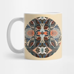 Japanese Abstract Collage Hokusai Print Round Tan/Orange/Blue Mug